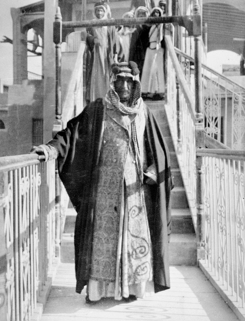Detail of Mubarak Al-Sabah (Sheikh of Kuwait from 1896-1915) standing on a bridge by unknown
