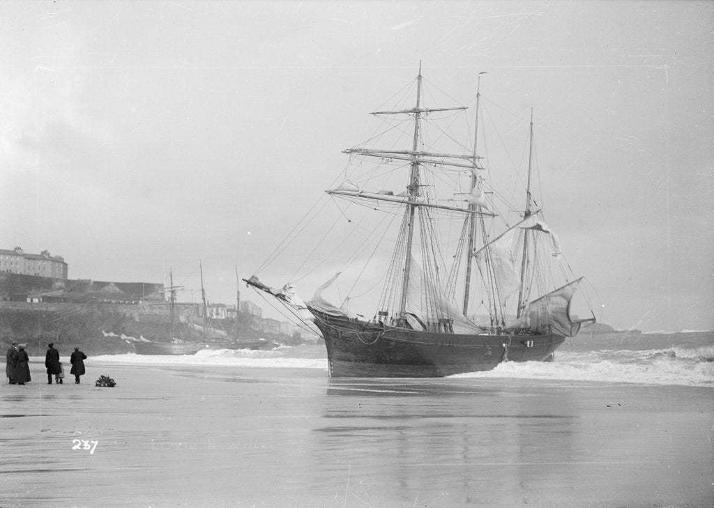 Detail of The schooner Mary Barrow (1891) on the beach by Gibson & Sons of Scilly