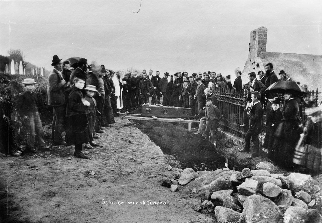Detail of Mourners at the mass grave of the dead from the loss of the Schiller (1873) by Gibson's of Scilly Shipwreck Collection