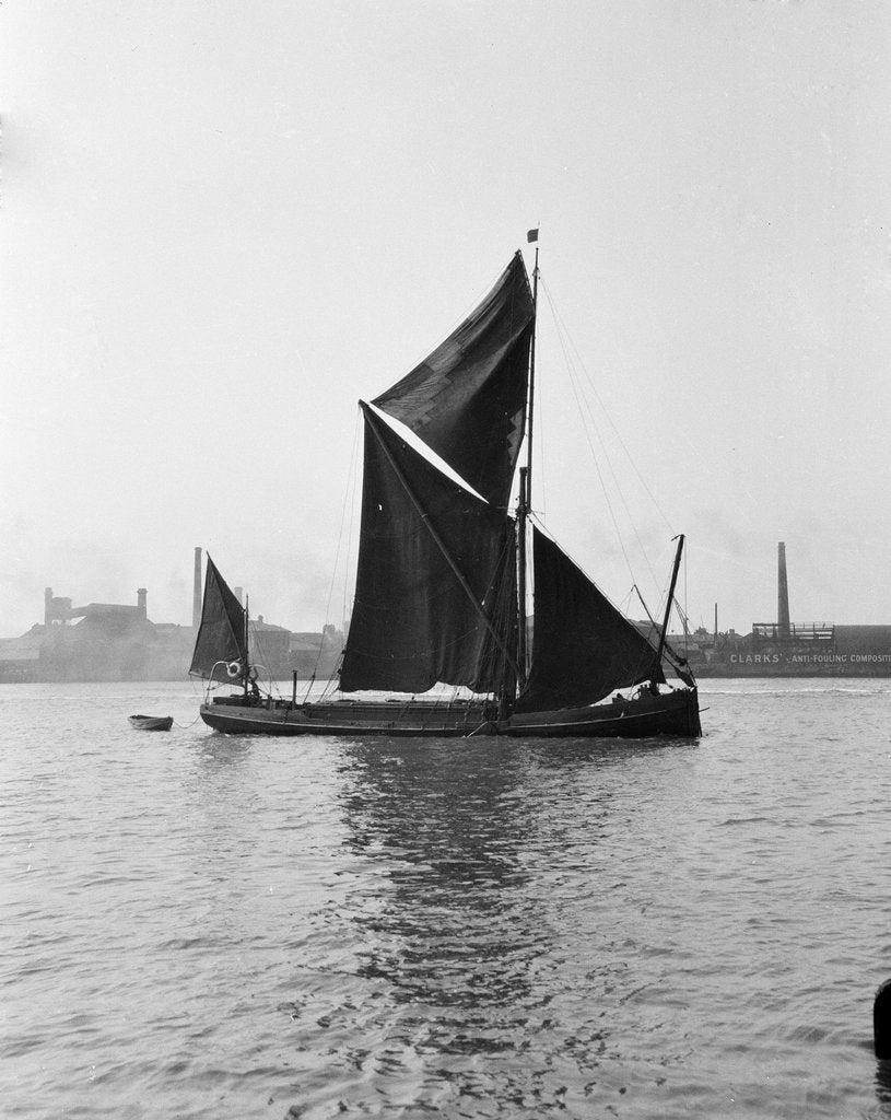 Detail of 'Pimlico' (Br, 1914) spritsail barge, under sail off Greenwich by unknown