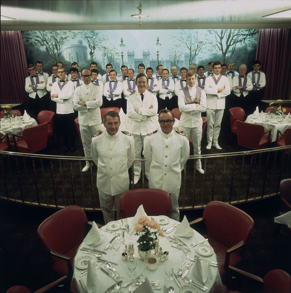 Detail of The restaurant staff on the Union-Castle cruise ship 'Windsor Castle' gather for a group photograph by Marine Photo Service