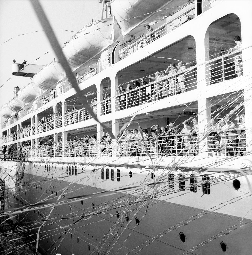Detail of 'Orcades' (1948) preparing to leave an unidentified port by Marine Photo Service
