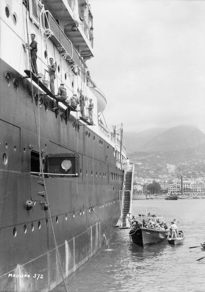 Detail of Crews painting the 'Orontes' at Madeira by Marine Photo Service