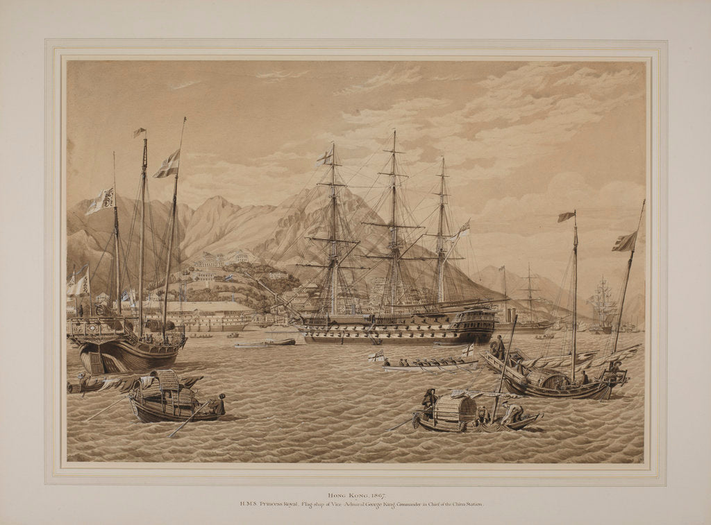 Detail of Hong Kong 1867: HMS Princess Royal, Flagship of Vice-Admiral George King, Commander-in-chief of the China Station by Oliver Jones