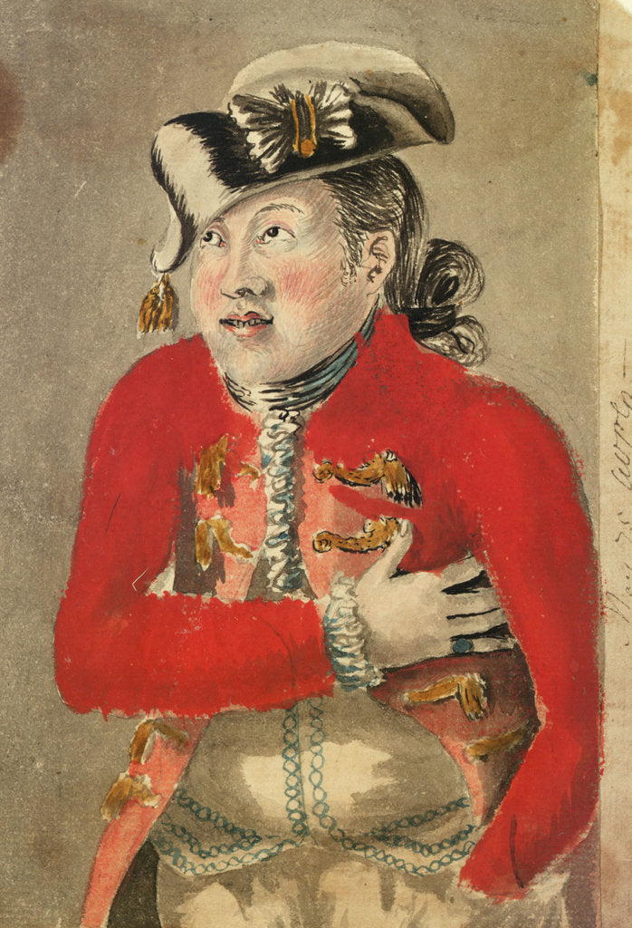 Detail of A man in a red frogged coat and tassled cocked hat by Gabriel Bray