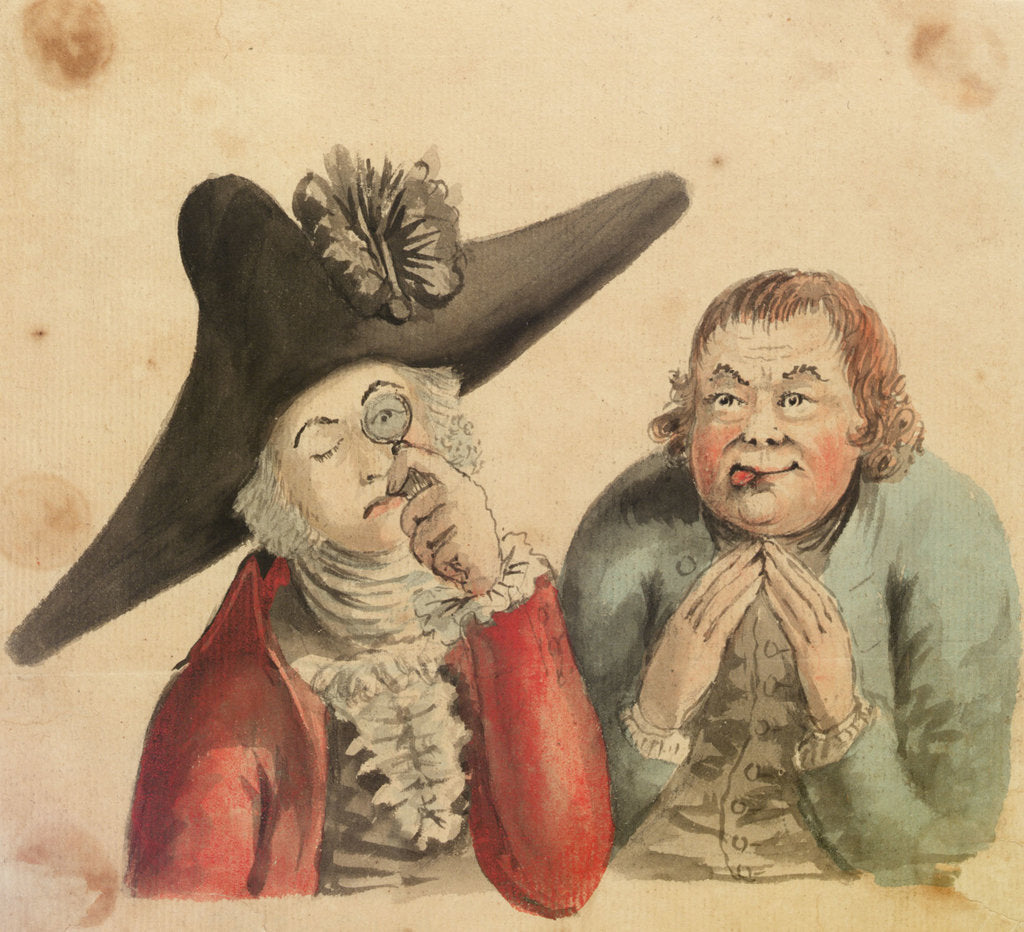 Detail of Two male figures, one with a large cocked hat and a quizzing glass by Gabriel Bray