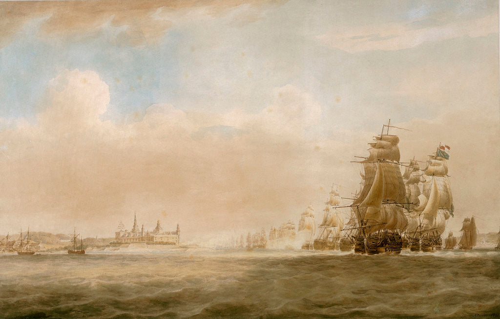 Detail of The British fleet off Kronborg Castle, Elsinore, 28 March 1801 [before the Battle of Copenhagen] by Nicholas Pocock