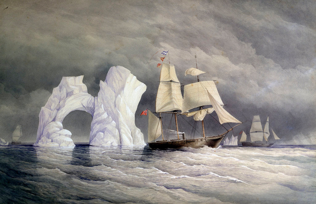 Detail of HMS 'Phoenix', 'Talbot' and 'Diligence' passing a remarkable iceberg by Edward Augustus Inglefield