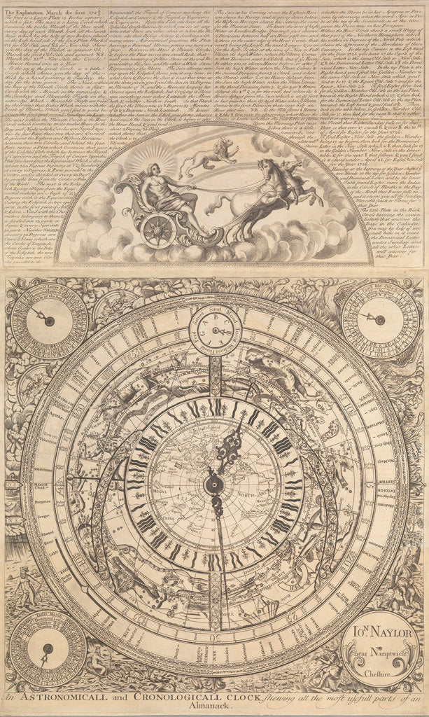 Detail of An Astronomical and Cronological Clock showing all the Most Usefull Parts of an Almanack by Jon Naylor
