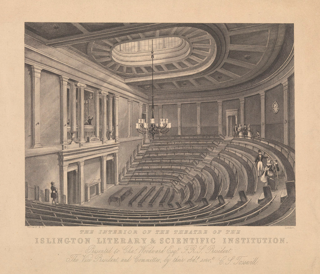 Detail of The interior of the Theatre of the Islington Literary and Scientific Institution by Tosswill & Co.