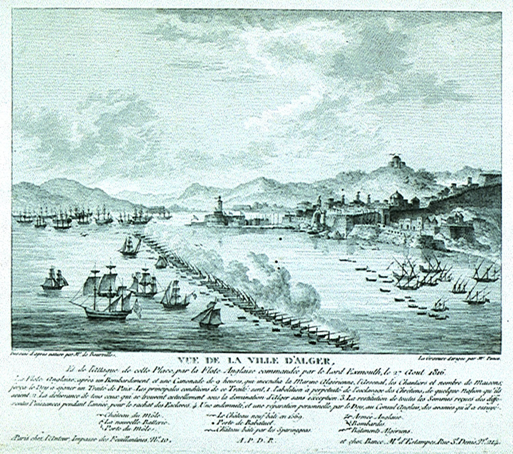 Detail of Print of Lord Exmouth's fleet at the City of Algiers, 27th August 1816 by de Bourville