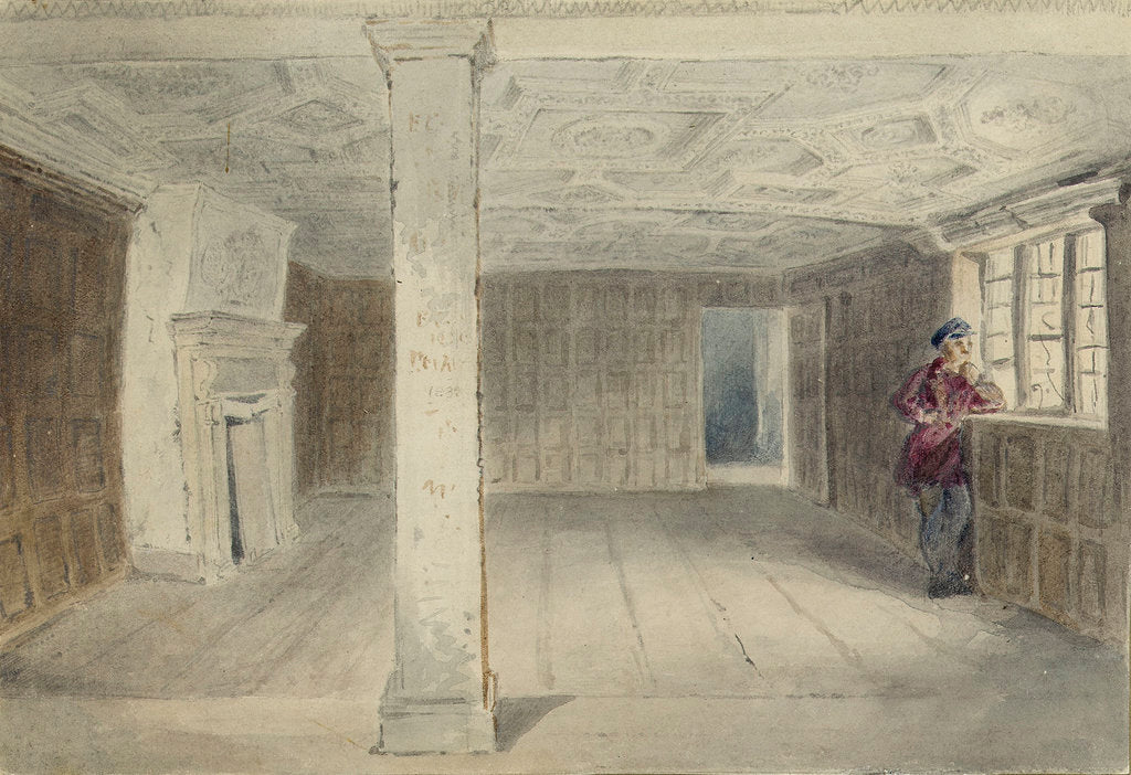 Detail of View of an unfurnished room with ornate ceiling by Edward William Cooke