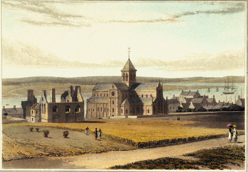 Detail of South-east view of the Cathedral & Palace, at Kirknall, Orkney by William Daniell