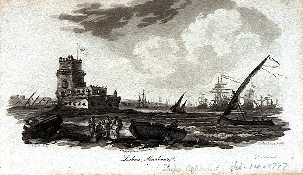 Detail of Lisbon Harbour [with the Tower of Belem] by Nicholas Pocock