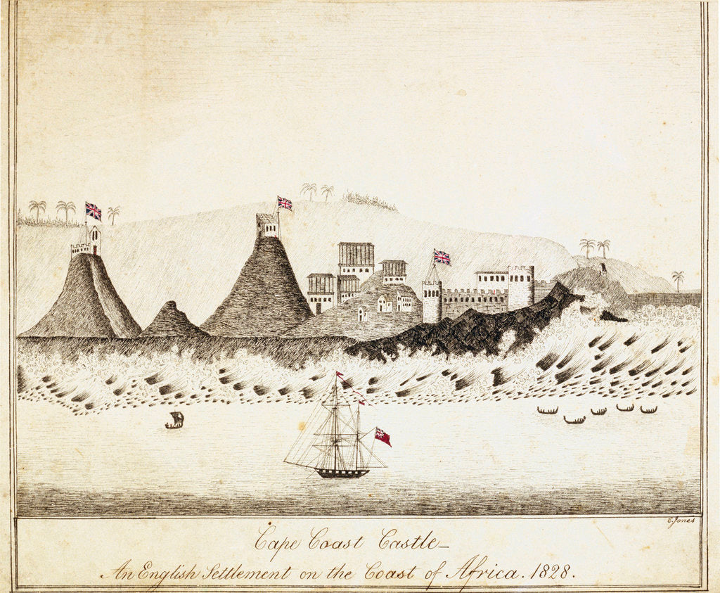 Detail of Cape Coast Castle - An English settlement on the coast of Africa 1828 by C. Jones