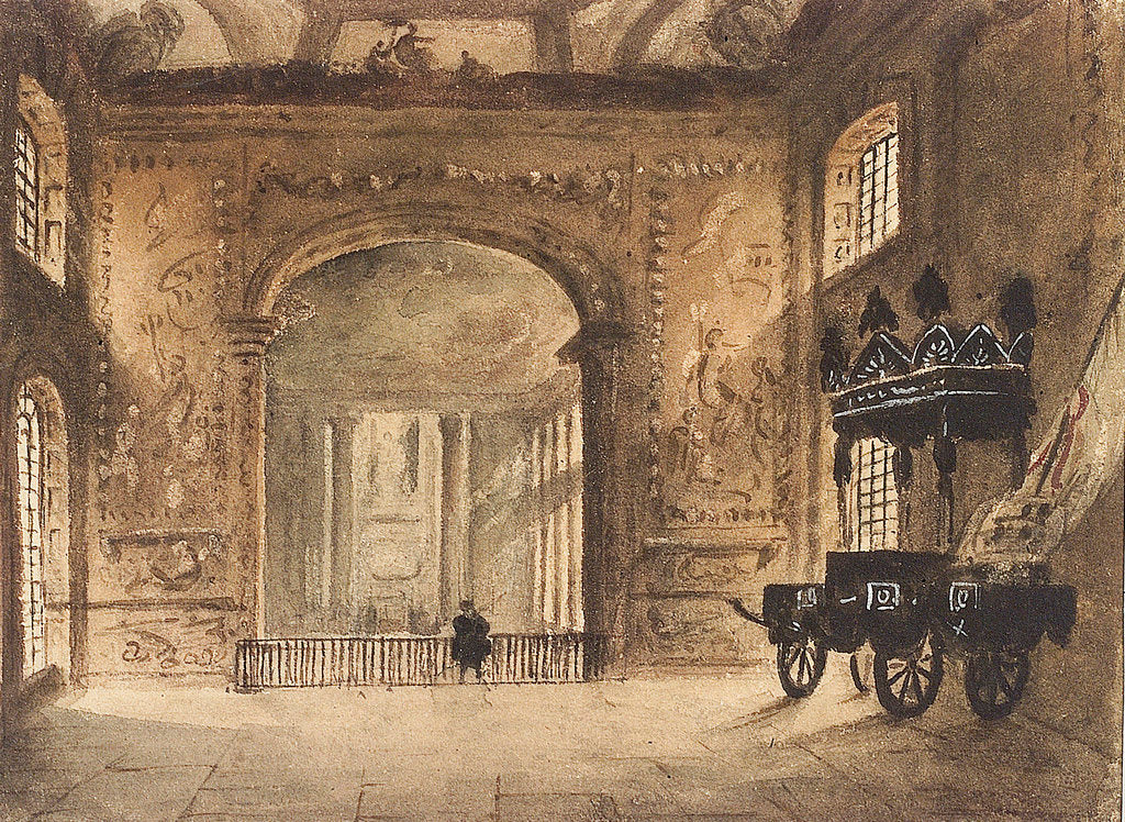 Detail of The Painted Hall Greenwich, from the Upper Hall, showing Nelson's funeral car by unknown