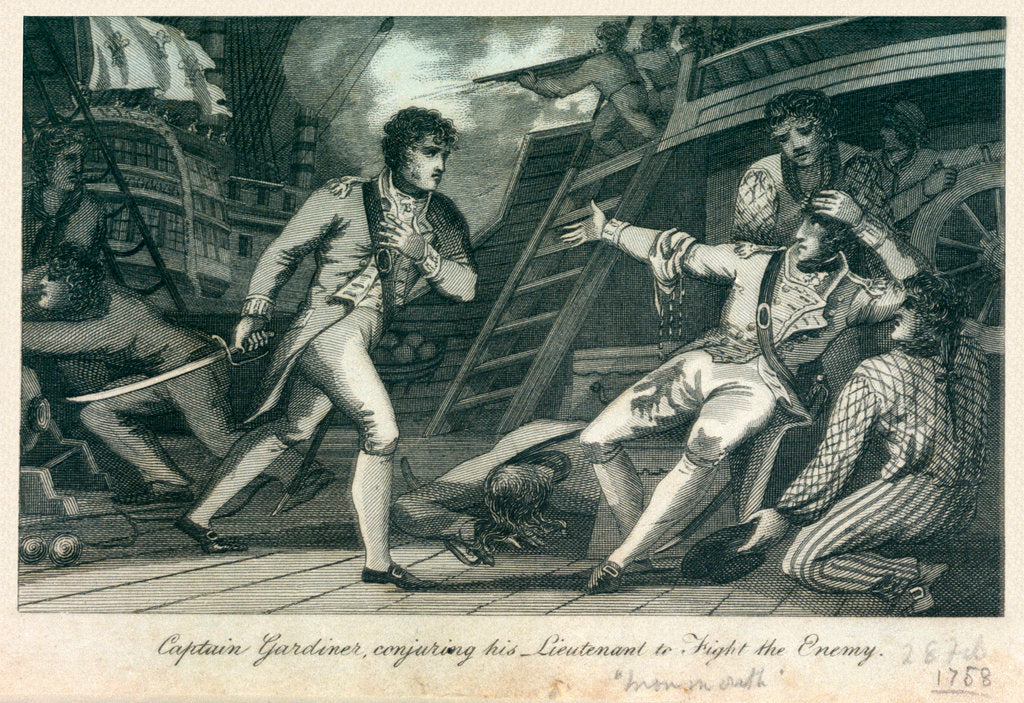 Detail of Captain Gardiner, conjuring his Lieutenant to Fight the Enemy' by James Cundee