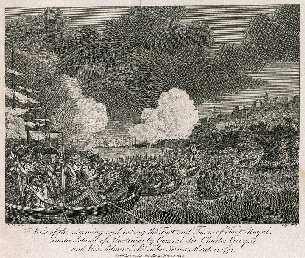 Detail of View of the storming and taking the fort and town of Fort Royal in the island of Martinique, by General Sir Charles Grey and Vice Admiral Sir John Jervis, 24 March 1794 by Robert Dodd