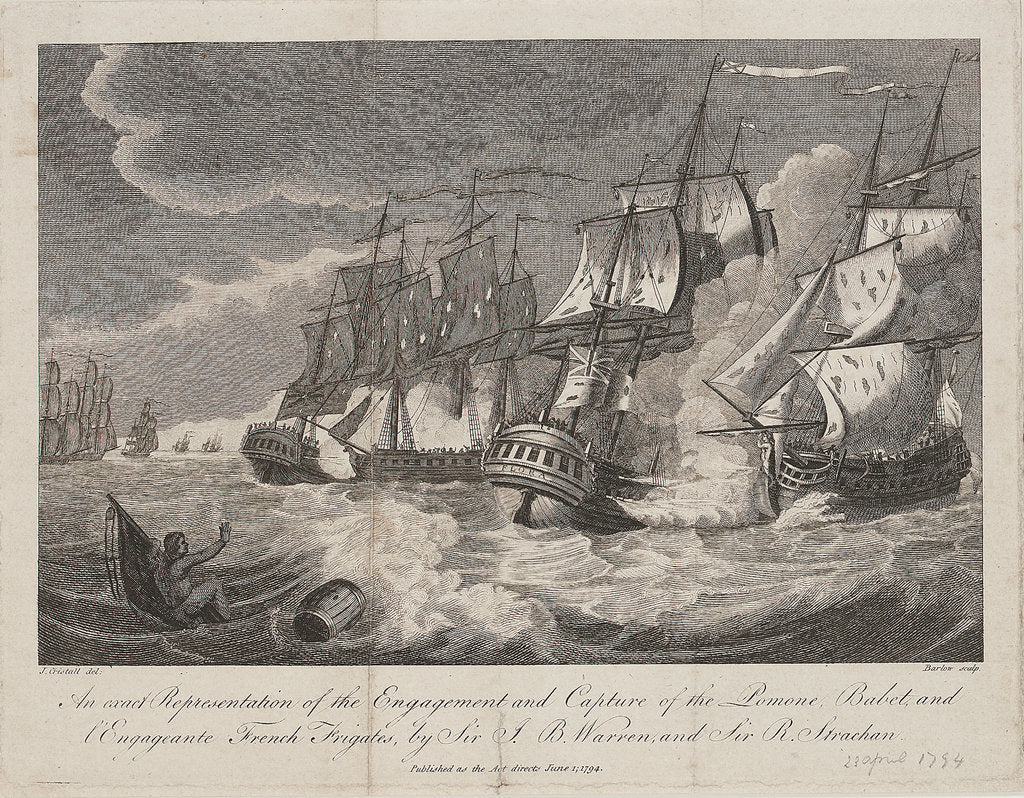 Detail of Capture of 'La Pomone',  'L' Engageante' & 'La Babet', 23 April 1794 by Joshua Cristall