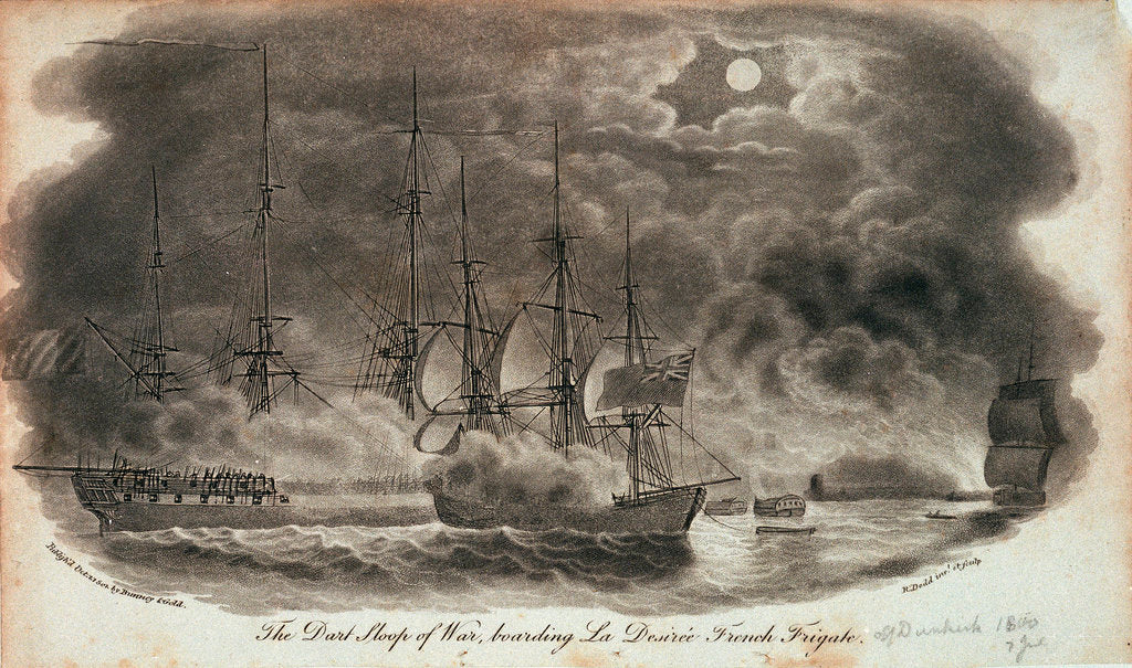 Detail of The 'Dart' sloop of war, boarding 'La Desiree' French frigate by Robert Dodd