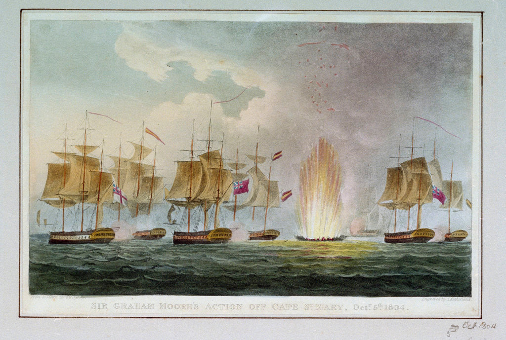 Detail of Sir Graham Moore's action off Cape St Mary, 5 October 1804 by John Gore