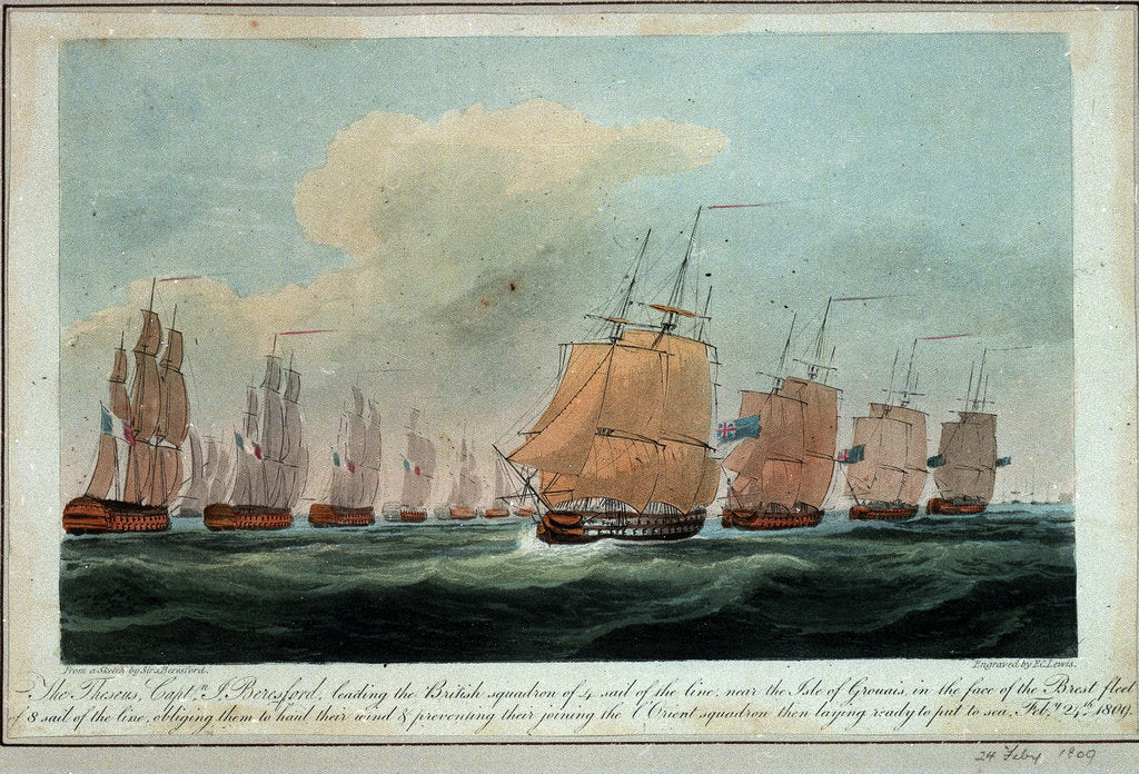 Detail of Theseus' leading the squadron near the Isle of Grouaisto face the Brest fleet, 24 February 1809 by J. Beresford