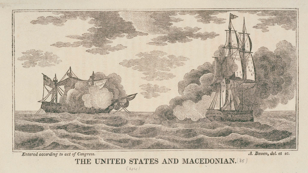 Detail of The 'United States' and 'Macedonian' in action, 1812 by Abel Bowen