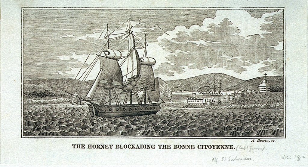 Detail of The 'Hornet' blockading the 'Bonne Citoyenne' off St Salvador, 1812 by Abel Bowen