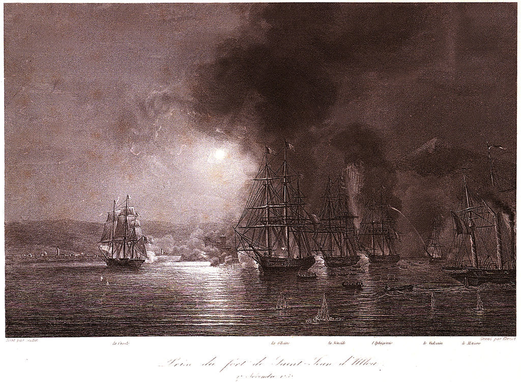 Detail of French squadron under De Joinville bombards St Juan de Ulloa in Mexico, 27 November 1838 by Gudin