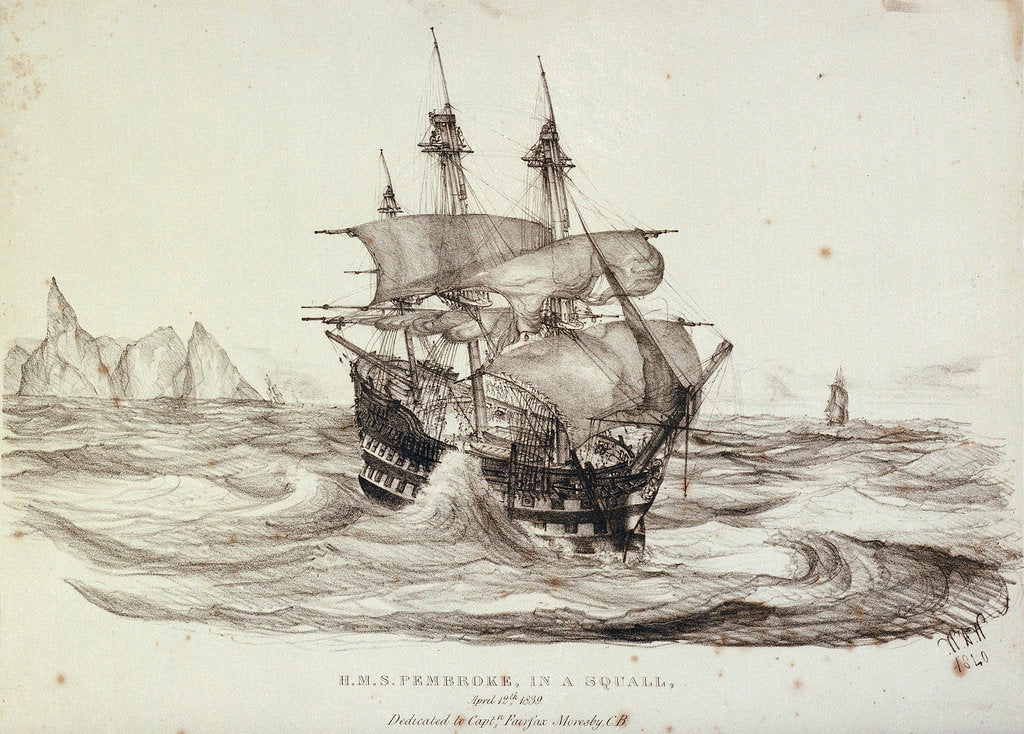 Detail of HMS 'Pembroke' in a squall, 12 April 1839 by W.H. Wardrop