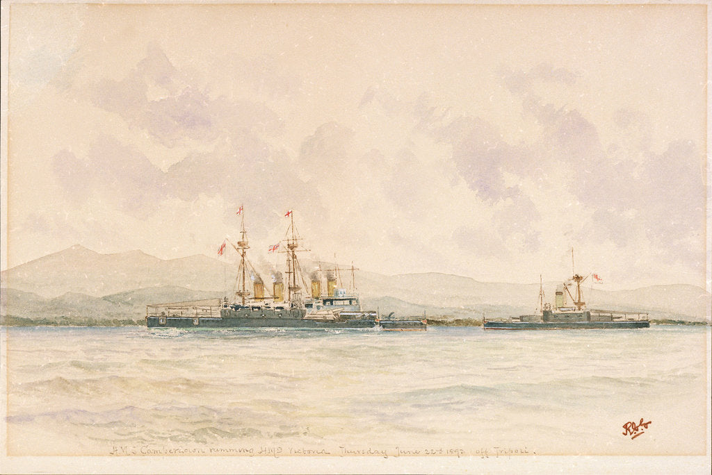 Detail of HMS 'Camperdown' ramming HMS 'Victoria' off Tripoli, Thursday, 22 June 1893 by Reginald Graham Gregory