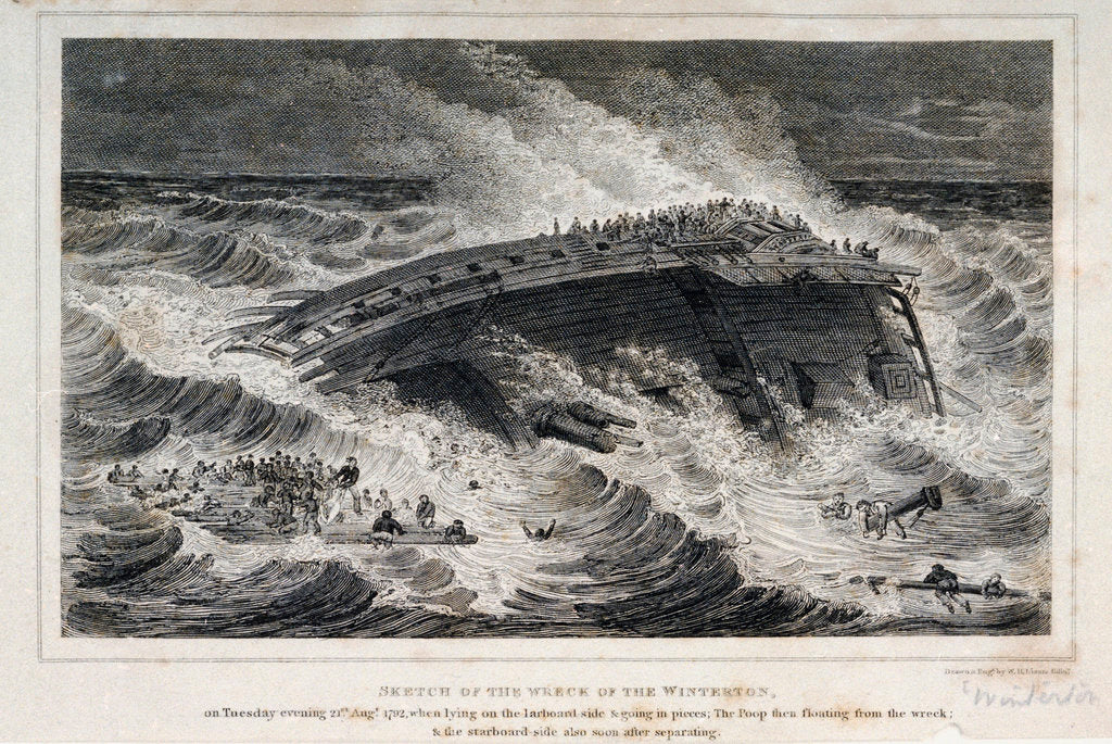 Detail of Sketch of the wreck of The Winterton, on Tuesday evening 21 August 1792 by William Home Lizars