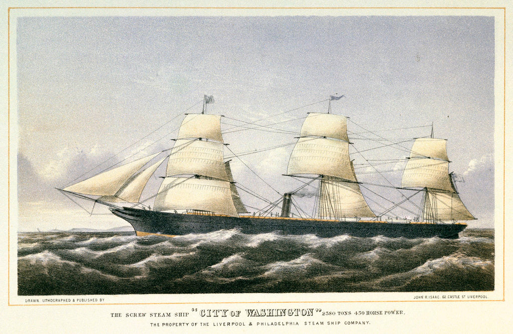Detail of The screw steam ship 'City of Washington' by John R Isaac