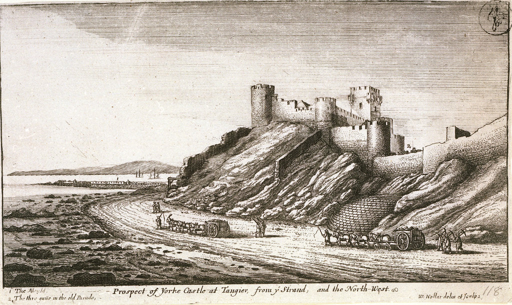 Detail of Prospect of Yorke Castle at Tangier, from y Strand, and the northwest by Wenceslaus Hollar