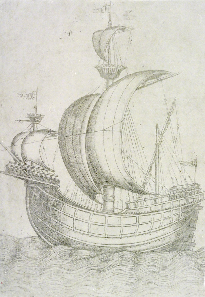 Detail of A three-masted ship under sail by Venetian School