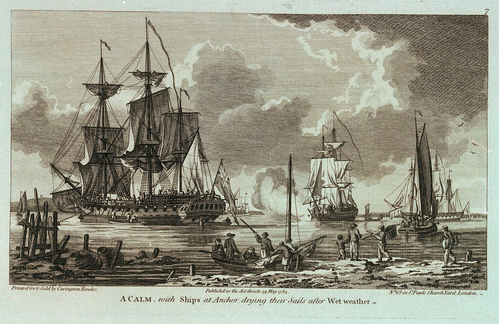 Detail of Twelve Views of His Majesty's Ships, &c. in Different Situations. A Calm, with Ships at Anchor, drying their Sails after Wet weather by unknown