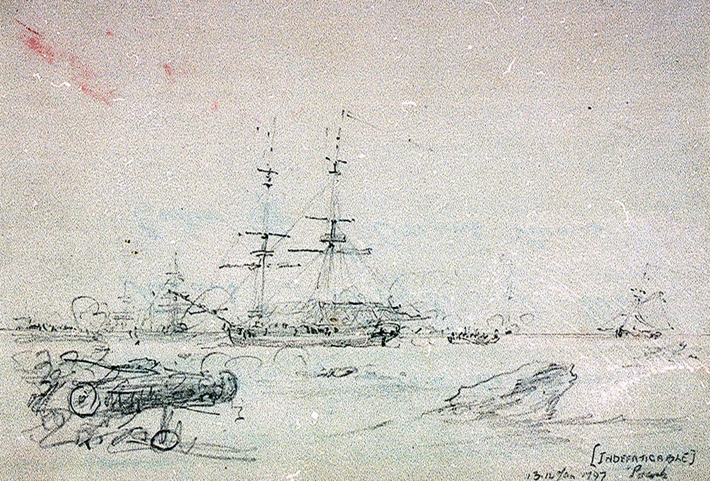 Detail of 'Indefatigable' 13th to 14th of January 1797, the crew of the Amazon being landed and made prisoners by Nicholas Pocock