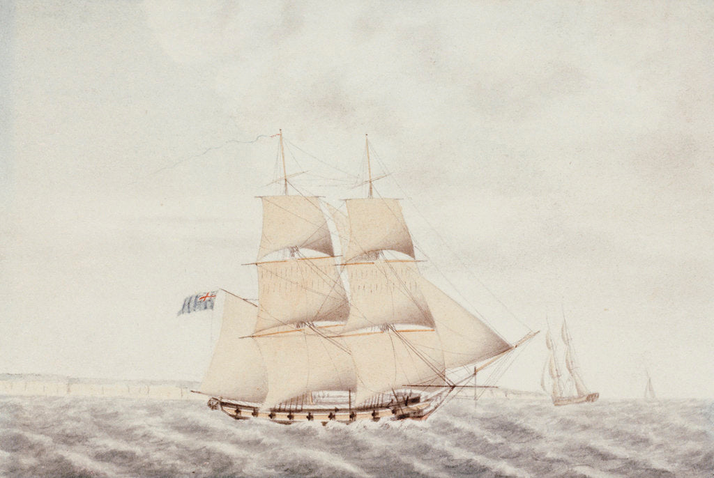 Detail of A brig under sail in the Channel by Samuel Hood Inglefield