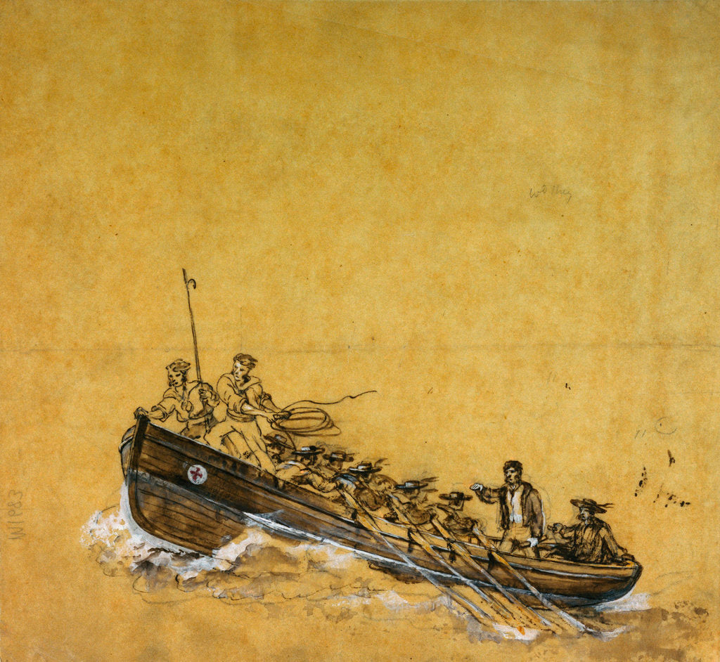 Detail of A naval long-boat by Oswald Walter Brierly