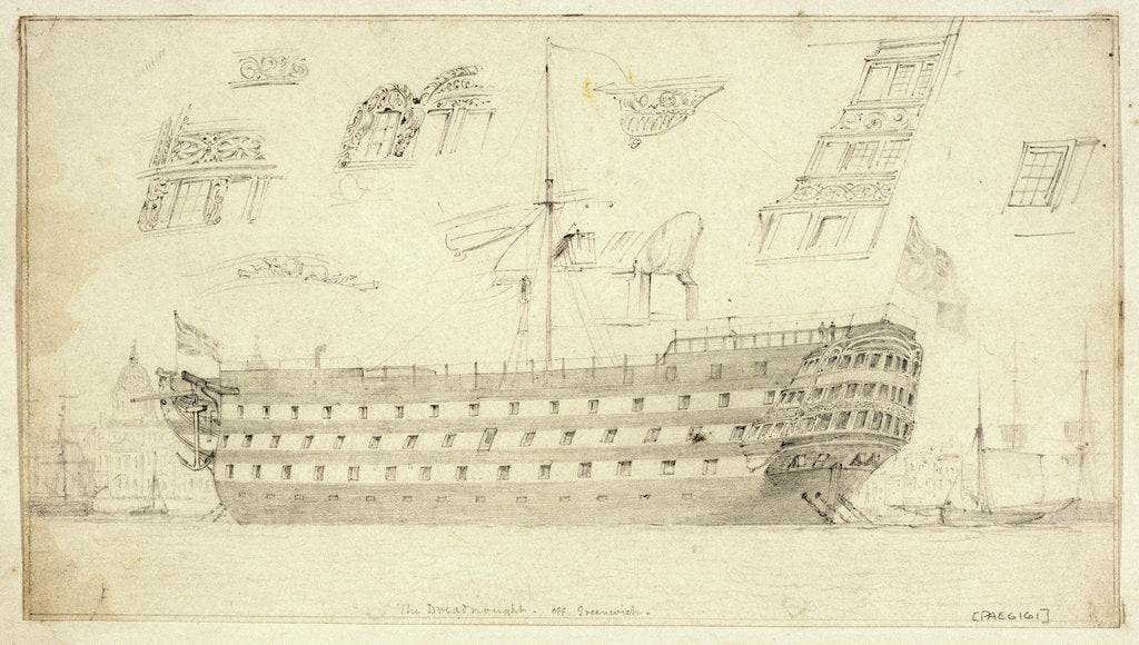 Detail of The 'Dreadnought' off Greenwich by Edward William Cooke