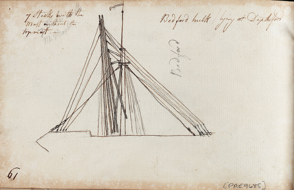 Detail of Details of rigging of 'Bedford' by Thomas Luny