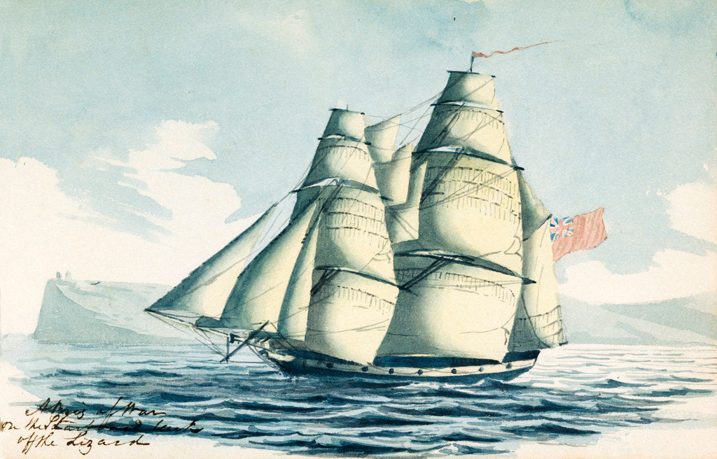 Detail of A brig of war on the starboard tack off the Lizard by Henry Studdy