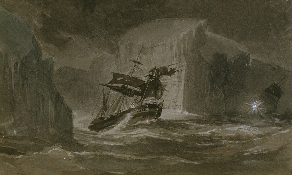 Detail of The Erebus passing through the chain of bergs, 13 March 1842 by J.E. Davis