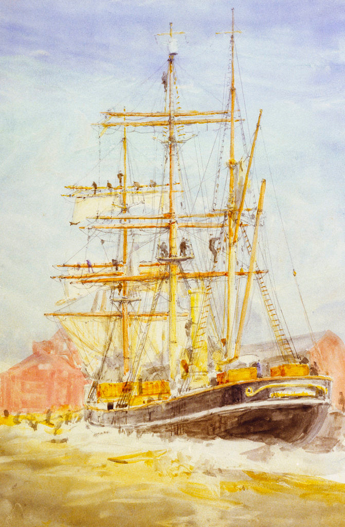 Detail of 'Discovery' bending sails by William Lionel Wyllie