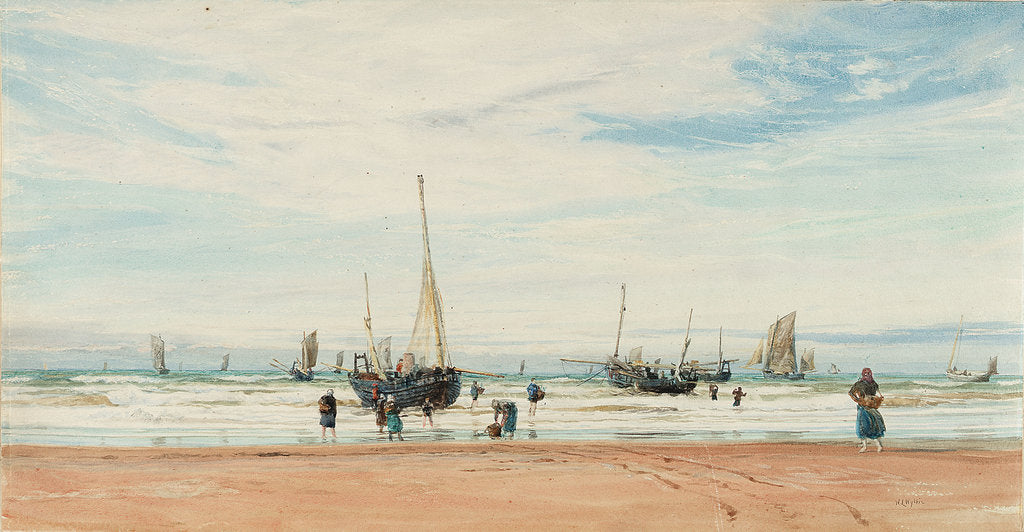 Detail of Fishing boats near a beach by William Lionel Wyllie
