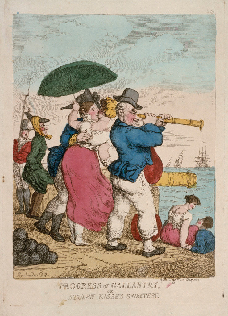 Detail of Progress of Gallantry, or Stolen kisses sweetest by Thomas Rowlandson