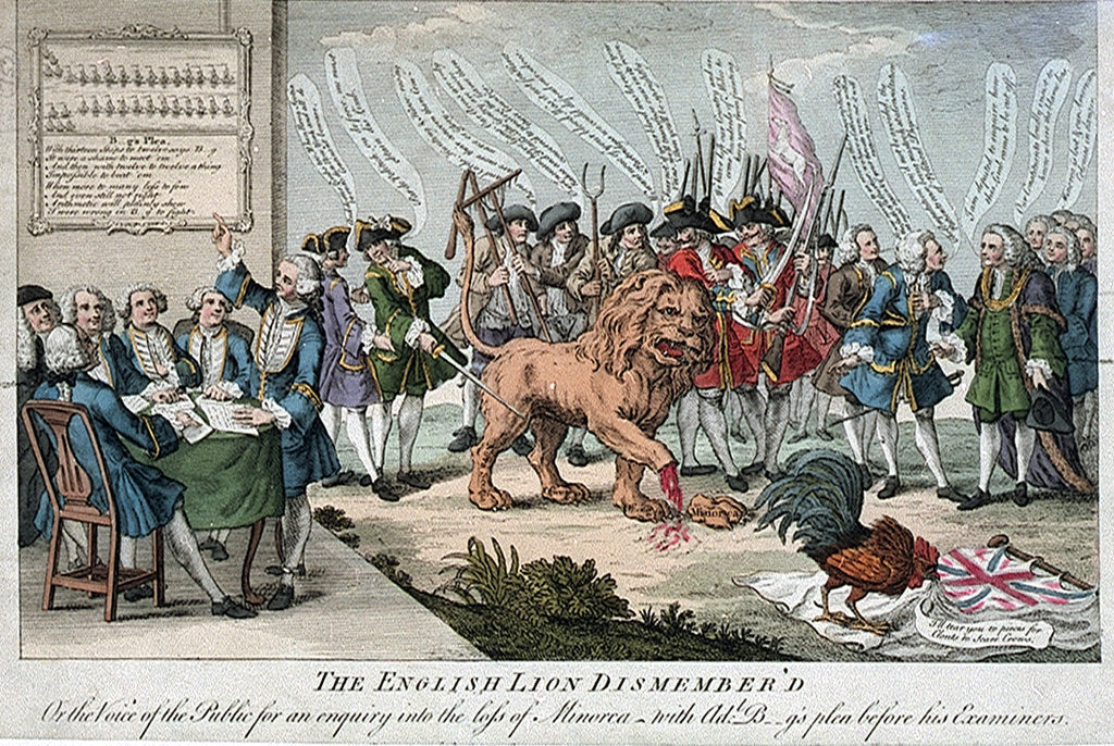 Detail of The English Lion Dismembered or the Voice of the Public for an enquiry into the loss of Minorca with Adl. B--g's plea before his Examiners by unknown