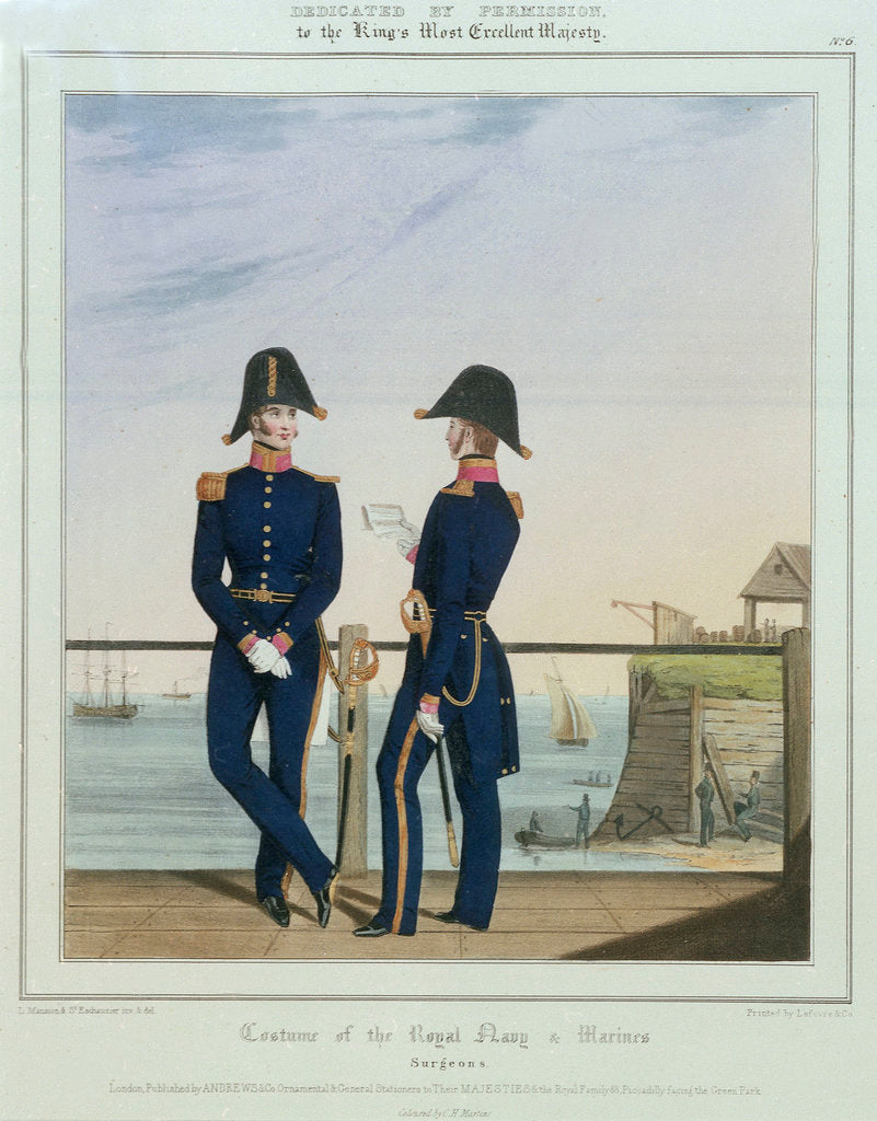 Detail of Costume of the Royal Navy & Marines: surgeons in uniform by L. Mansion