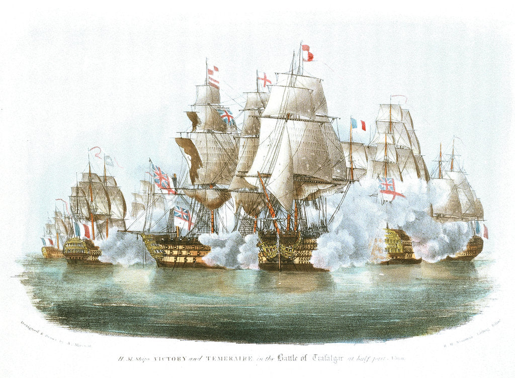 Detail of HMS 'Victory' and 'Temeraire' in the Battle of Trafalgar at half past noon by A. Masson