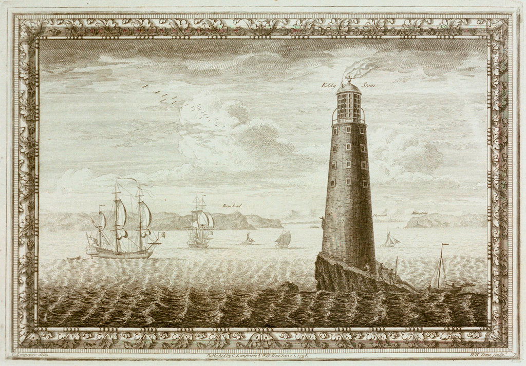 Detail of Eddystone Lighthouse with shipping beyond by C. Lempriere